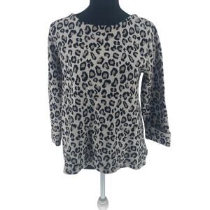 Tahari Leopard Print Knit Top 3/4 Cuffed Sleeve Women’s Size M